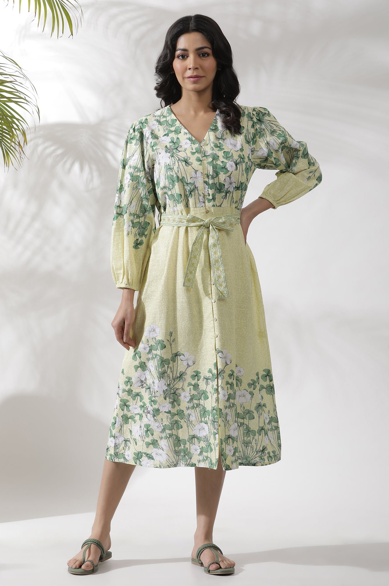 Yellow Floral Printed Shirt Dress - Image 10