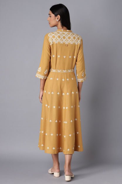 Yellow Flared Panelled Dress - Image 4