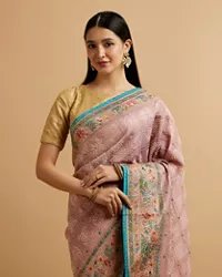 Engagement Glory Purple Silk Saree with Embroidery and Zari - Image 5